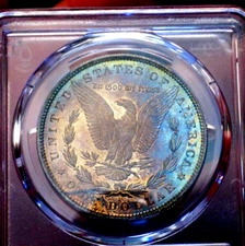 MORGAN SILVER DOLLAR 1885 PCGS MS 63 MONSTER RAINBWO WITH RARE DUAL SIDED COLOR