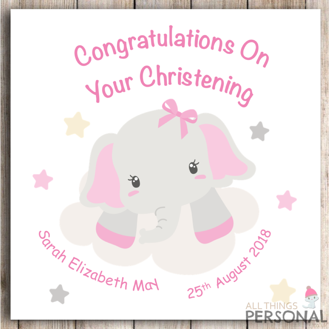 Personalised Congratulations On Your Christening Card Baby Girl Cute Goddaughter