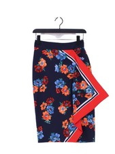Oasis Women's Midi Skirt UK 8 Blue Floral 100 Polyester Midi Straight  Pencil