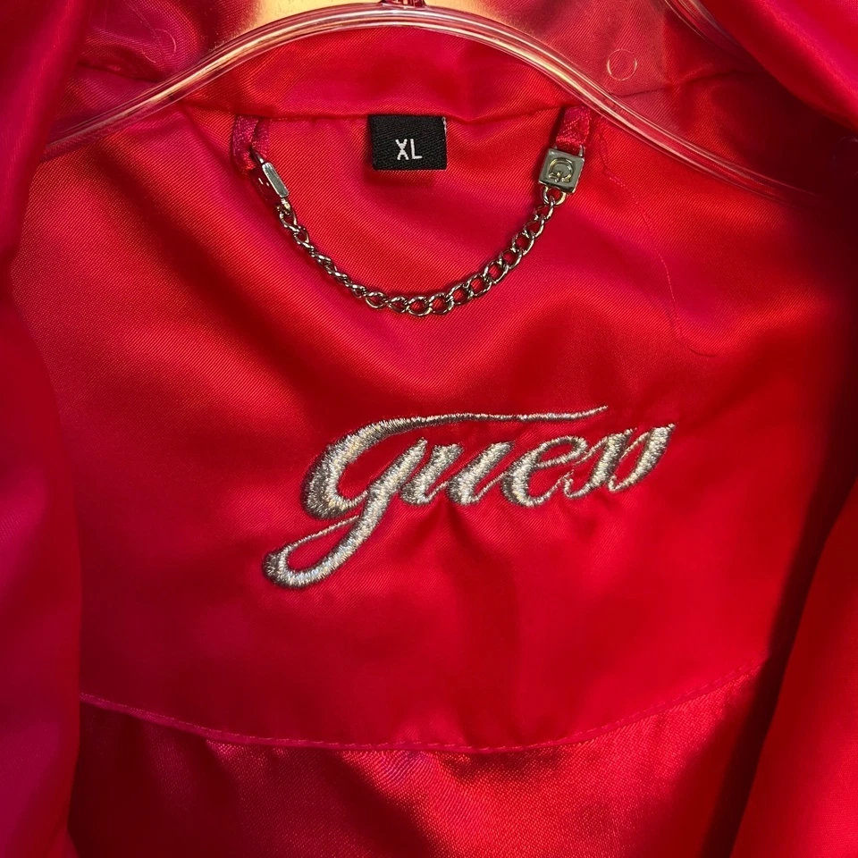 Guess Red Bomber Jacket Full Zip Lightweight Moto XL Women's Coat - Image 3 of 4