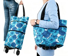 Collapsible Shopping Bag with Wheels Portable Shopping Cart with 360 Swivel ...