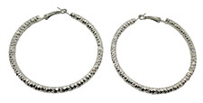 VTG big xl x large 2 3/8" silver tone metal pierced open work pair hoop Earrings