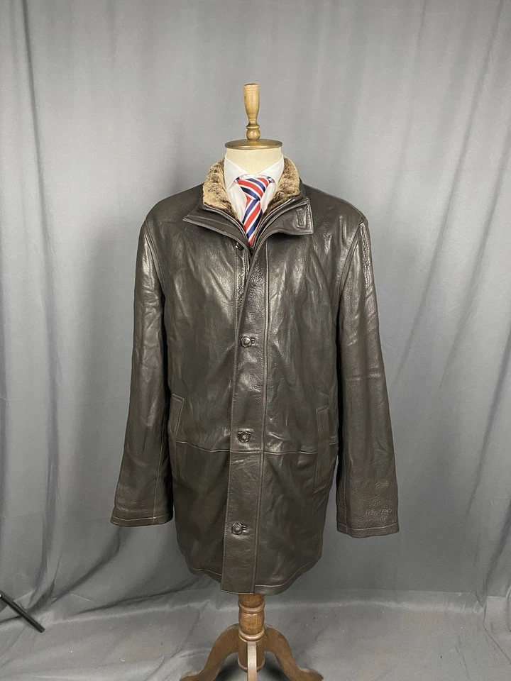 Abrigo de invierno aislado de cuero napa de cordero marrón Hugo Boss para... - Imagen 3 de 4