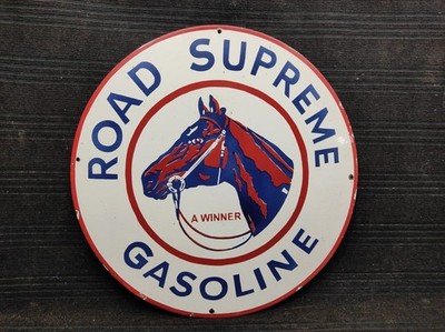 Porzellan Road Supreme Gasoline Emaille Blechschild Schild Größe 30'' Zoll rund