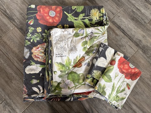 Pottery Barn Poppy Floral Duvet Cover Black KING  w/ Shams Reversible