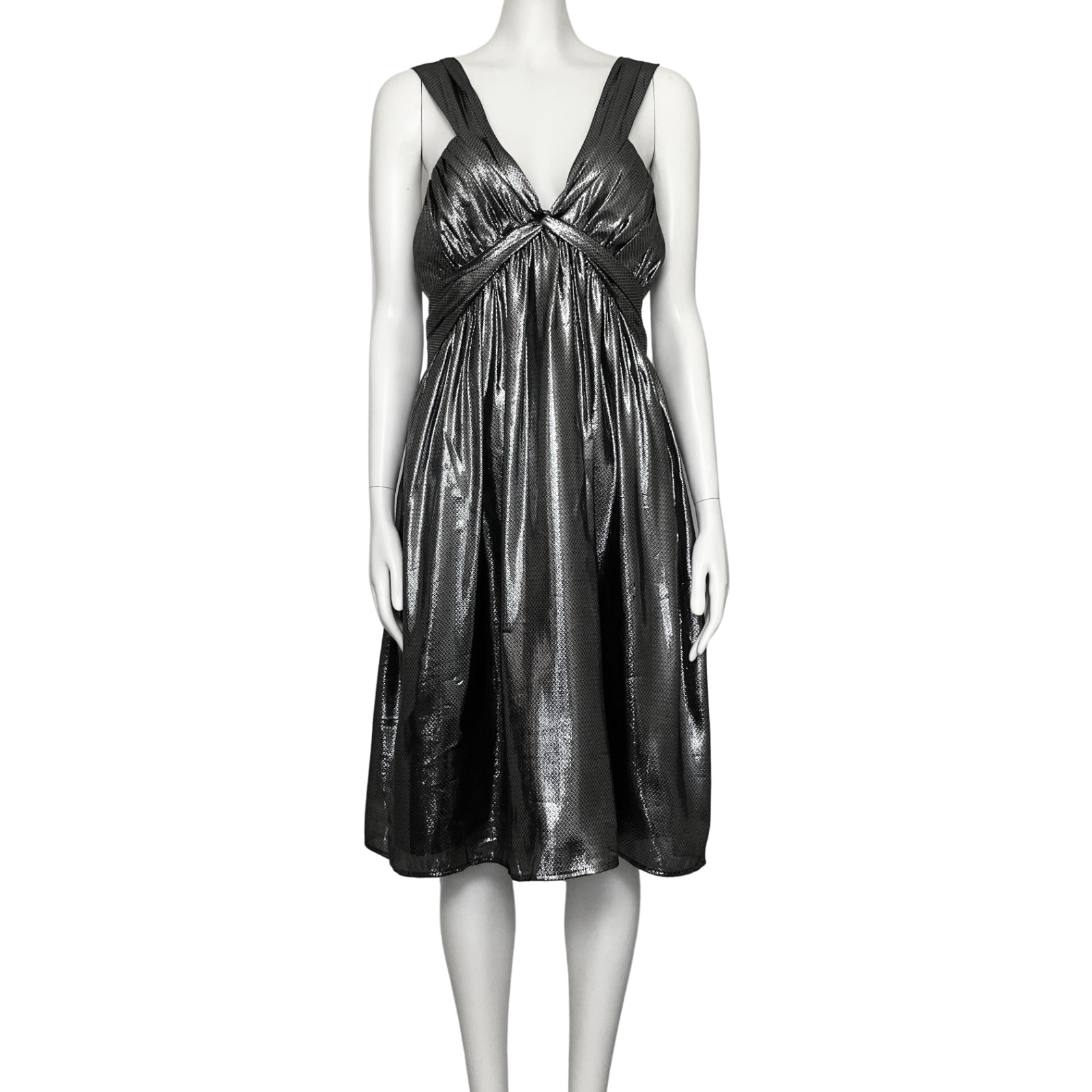 Calvin Klein Silk Blend Gunmetal Metallic Party Dress. L/XL Babydoll Cocktail thumbnail 2