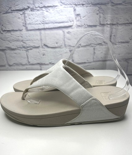 Sandalias Fit Flp Blanco Perla Puntera Cómoda Damas Talla 11 Tanga Sandalias Brillantes - Imagen 3 de 9