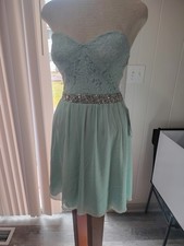 Speechless aqua lace strapless party dress featuring a sequined waist