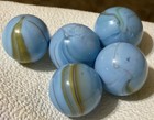 Vacor Serpent Glass Marbles. Set of 5. Light Blue with Red, Green, Yellow Swirls — photo 3