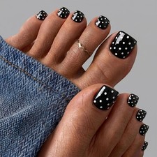Polka Dot Press On Toenails Black Toe Nail Press Ons Summer Glossy toenais-6