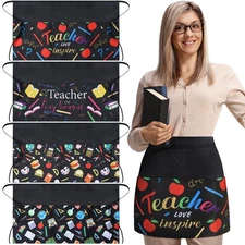 4 Pieces Waist Apron for Teachers with 3 Pockets Back to School Half Aprons W...