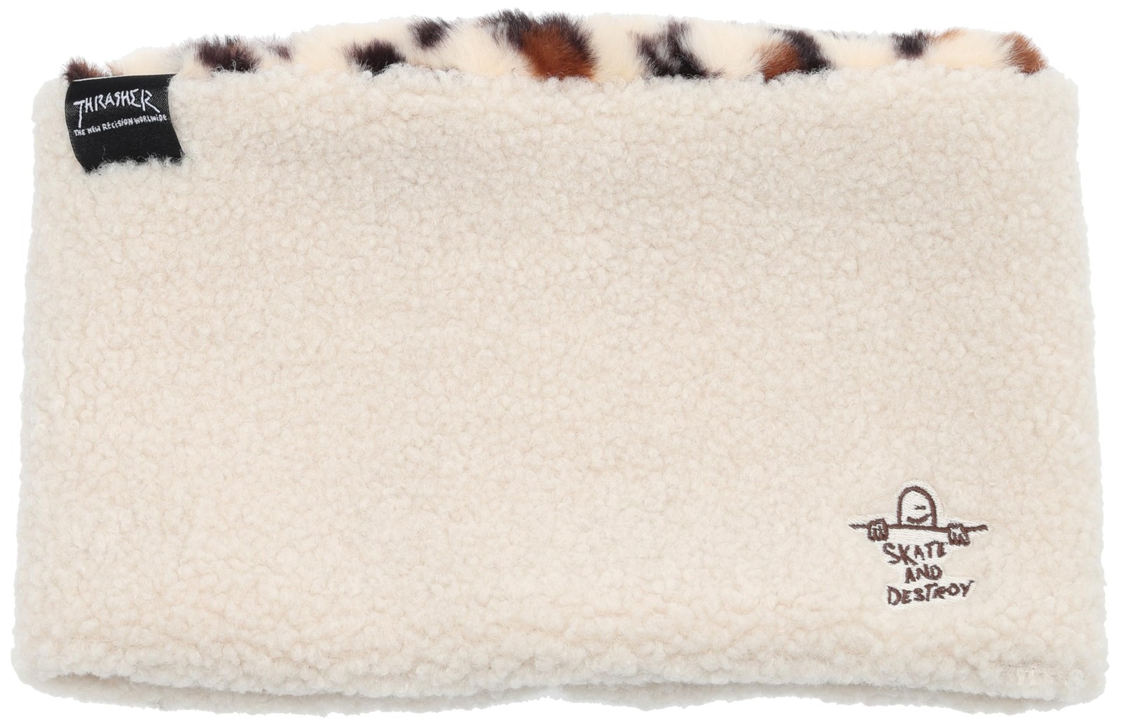 THRASHER Kids Reversible Boa Leopard Neck Warmer Mark Gonzales Graphic Ivory FR