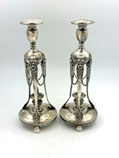Pair of SPANISH COLONIAL Silver CANDLESTICKS Renaissance Revival 11 3/4"