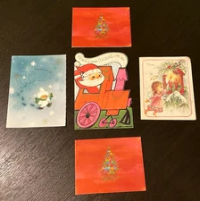 Vintage Retro Christmas Cards Lot of 5 Hallmark, 4 Unused Santa Angel Orange