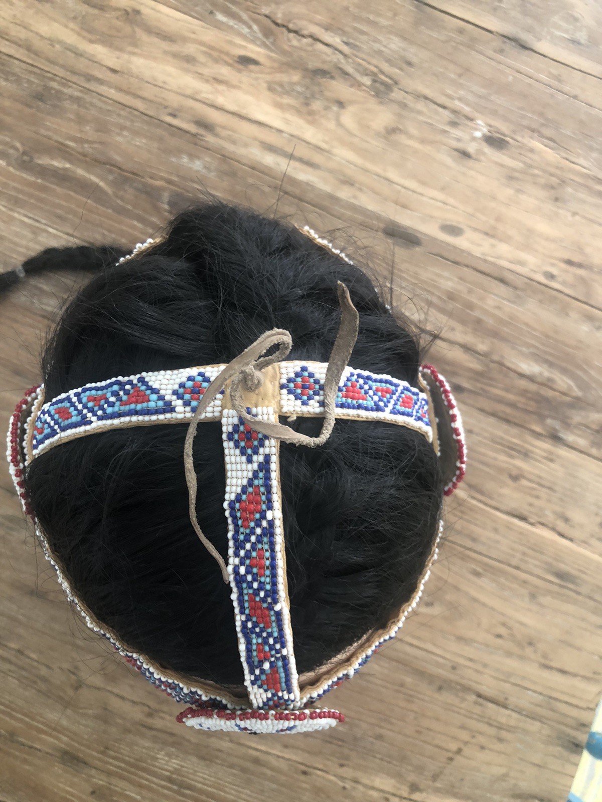 Vtg Native American War Indian Warrior Beaded  Dance Headdress Headband Drum