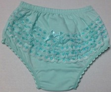 2 NEW GIRLS 100 COTTON FULL BRIEF PANTY UNDERWEAR RUFFLES GREEN WHITE SIZE: 5