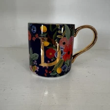 Anthropologie Mug D Monogram Rifle Paper Co Garden Party Floral Flowers Ceramic