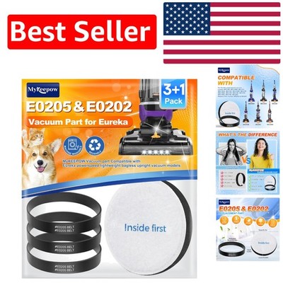 4-Pack E0205 Vacuum Belts and Filter Compatible with Eureka PowerSpeed Models