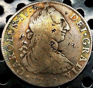 8 Reales 1790 Mo FM GRATIA King Charles III Chopmarked New Spain Mexico Toning!!