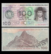 BANKNOTE PERU 100 SOLES DE ORO TUPAC AMARU 1976 UNC