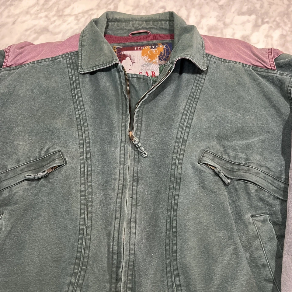 Chaqueta de bombardero vintage Y2K para hombre L lona bloque de color parche en el codo Hong Kong Foto 3 de 4