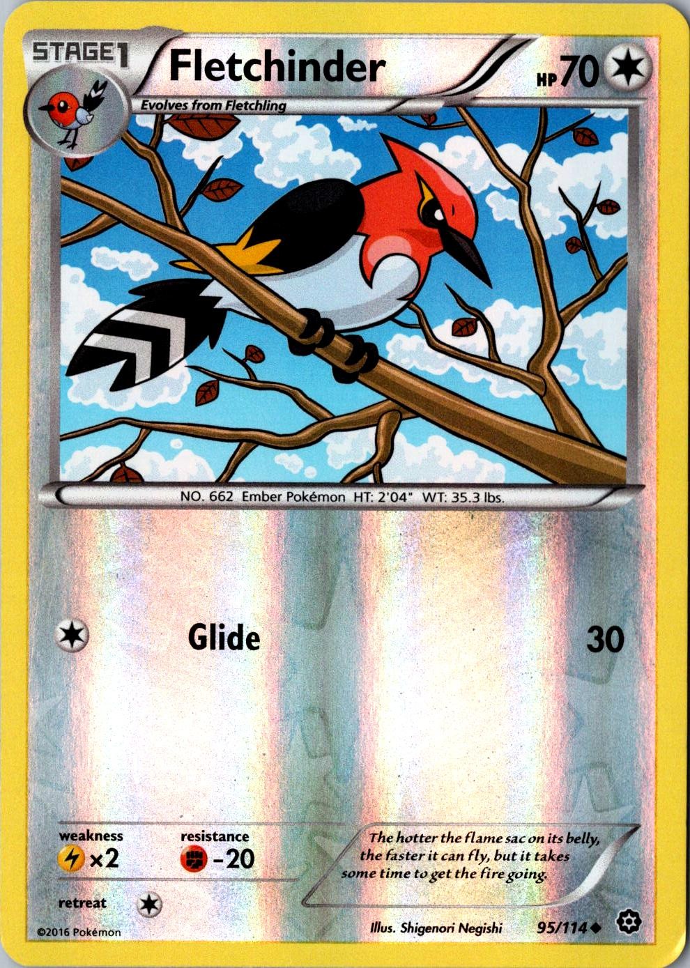 Fletchinder Reverse Holo 95/114 Uncommon XY Steam Siege LP Pokemon Card