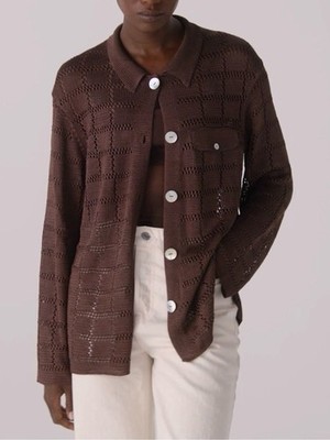 Calle Del Mar Crochet Long Sleeve Patchwork Oversized Shirt Chocolate Medium NEW