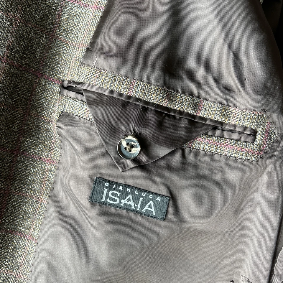 Blazer Abrigo Deportivo ISAIA Napoli Stewart G Hombres 52 EE. UU. 42 Lana Cuadros Diseñador Italia Foto 2 de 4