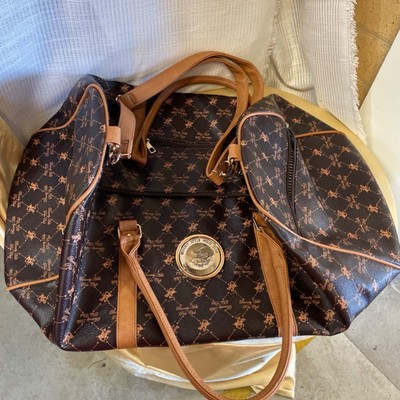 Beverly Hills Polo Club Brown Logo Print Duffel Bag Adjustable Strap Zipper Men