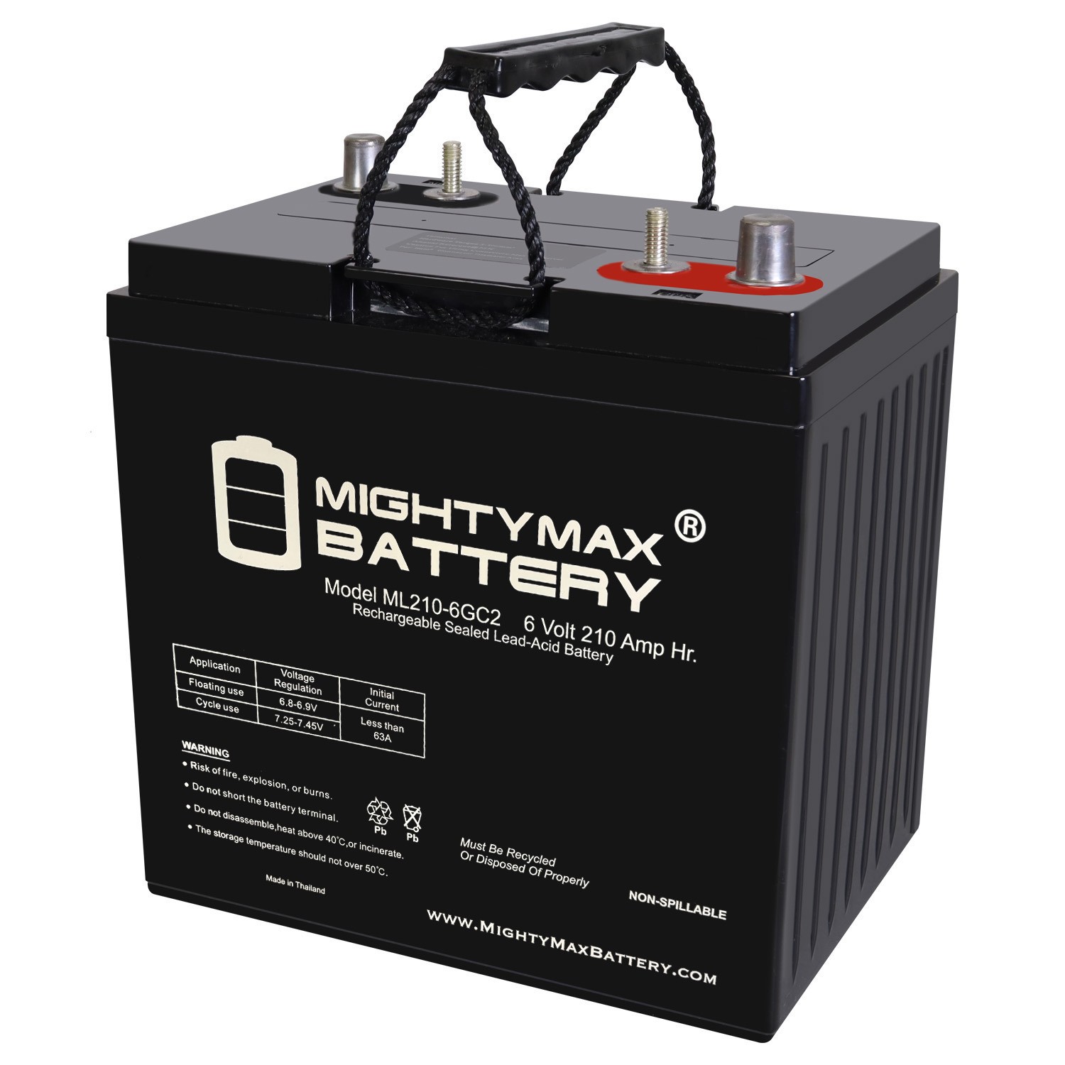 Mighty Max 6V 210AH Dual Terminal SLA Replaces E-Z-GO TXT Fr