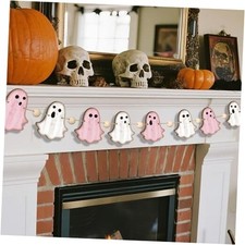 Halloween Mantle Garland Wooden Rustic Hallowee Banner Vintage Pink Ghost