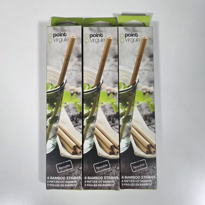 3x Point Virgule Pack of 6 Bamboo Straws *NEW* Reusable