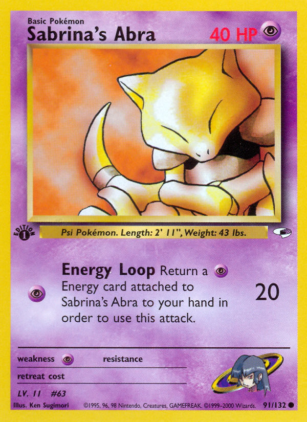 Sabrina's Abra 91/132 Common Gym Heroes Pokemon Unlimited Near Mint