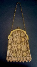 Vtg 1920s Whiting Davis Enamel Mesh Flapper Purse Bag Gold Black