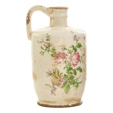 Nearly Natural 10" Tuscan Ceramic Floral Print Pitcher in White