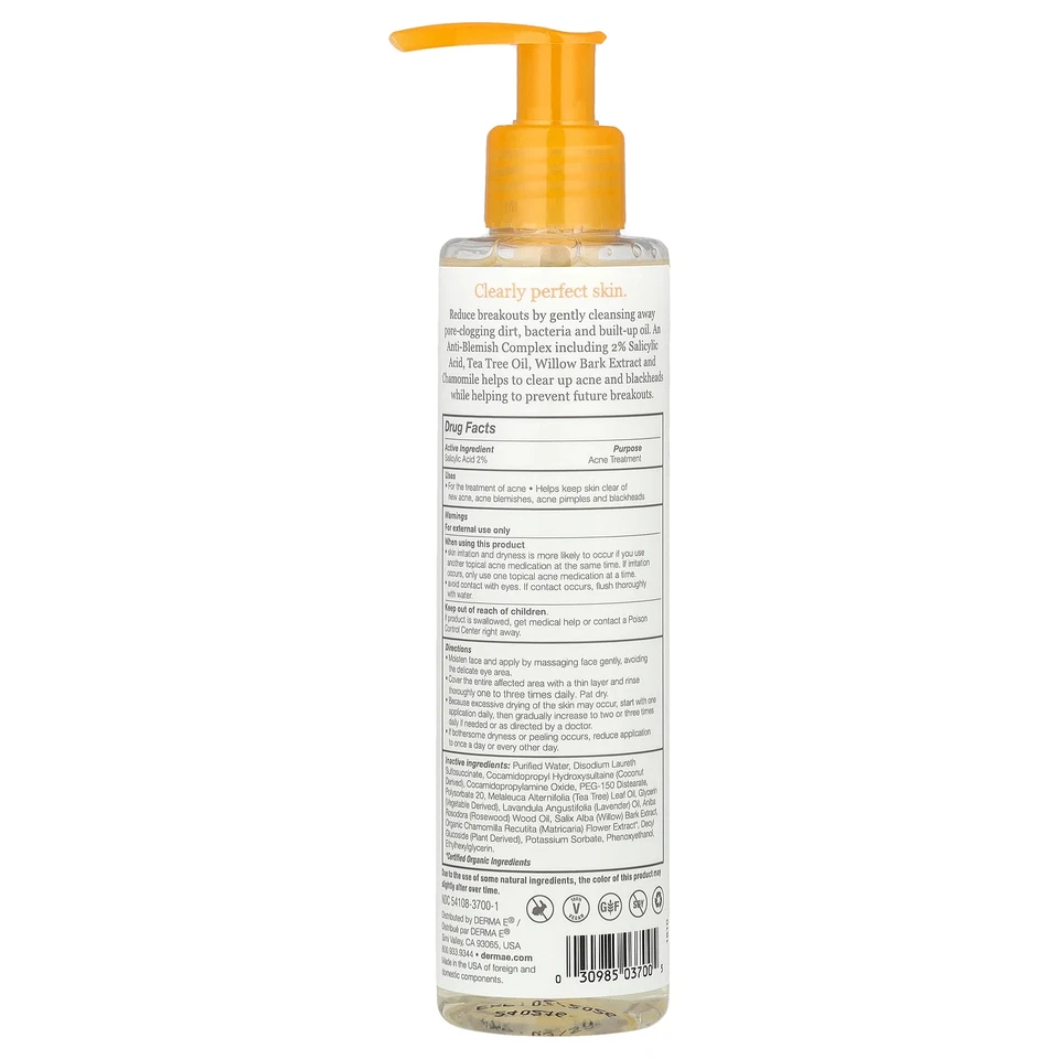 Limpiador para acné Derma E muy claro 6 fl oz 175 ml libre de crueldad, ecológico, Foto 2 de 2