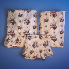 VTG Ralph Lauren beige STRIPE FLORAL Twin Fitted Full Flat Pillowcase Sheet Set