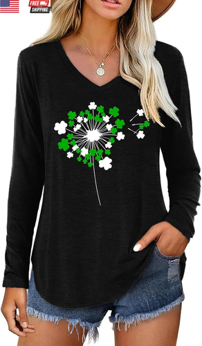 St. Patrick'S Day Shirt for Women Funny Lucky Shamrock Irish Graphic Long Sleeve