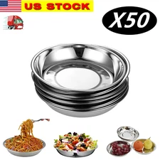 Lot of 50 Piece Unbreakable Stainless Steel Plates 7" Dinner Plates Dish Picnic