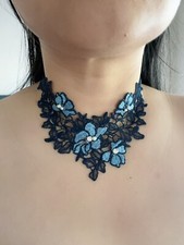 Blue Retro Tattoo Choker Flower Boho Lace Gothic Punk Collar Necklace USA SELLER