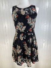 BeBop Formal Dress Floral Lace Black Cream Orange Juniors Large
