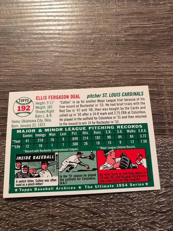 1994 Topps Archives 1954 192 Cot Deal St. Louis Cardinals MINT REPRINT