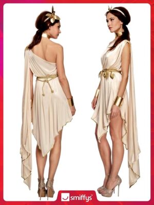 Fever 20561L Damen Göttin Kostüm Kleid Gürtel Halsband Haarreif Beige/Gold Gr M 