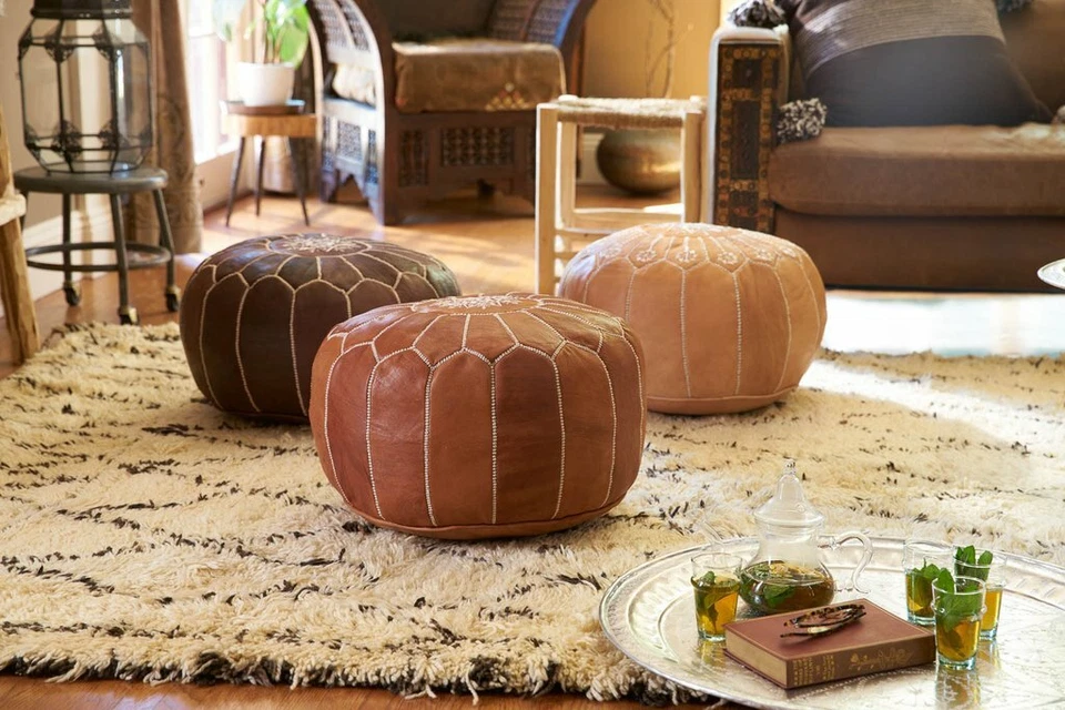 Top Moroccan leather Pouf ottoman available in many colors - Image 3 of 4