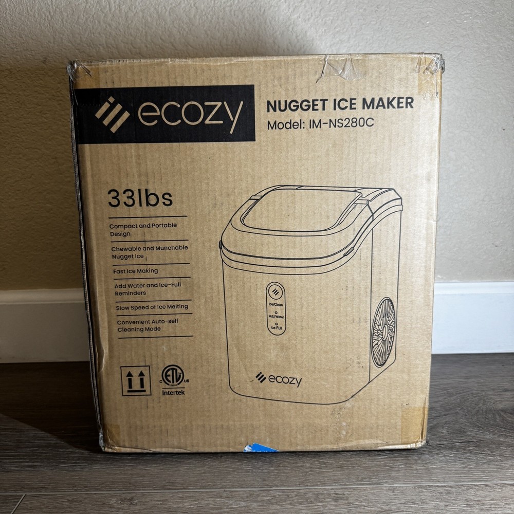 Ecozy Nugget Ice Maker Countertop with Handle 33 Lbs Chewable Pellet Ice Daily
