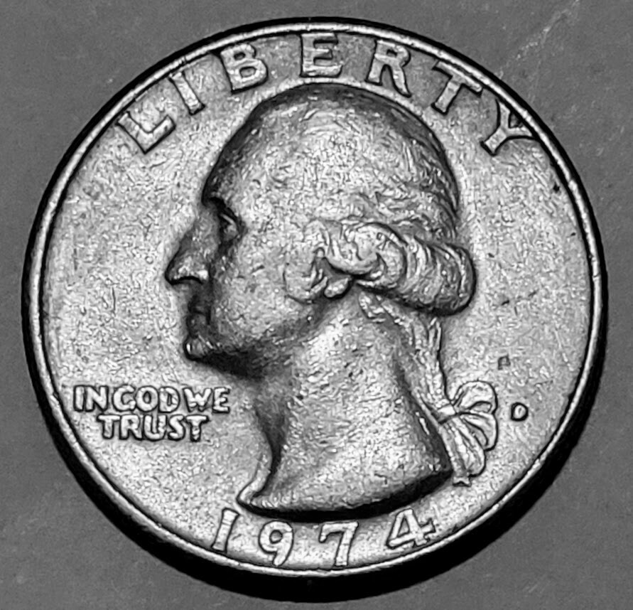 1974 Denver Washington Quarter Filled D, Slightly Off Center