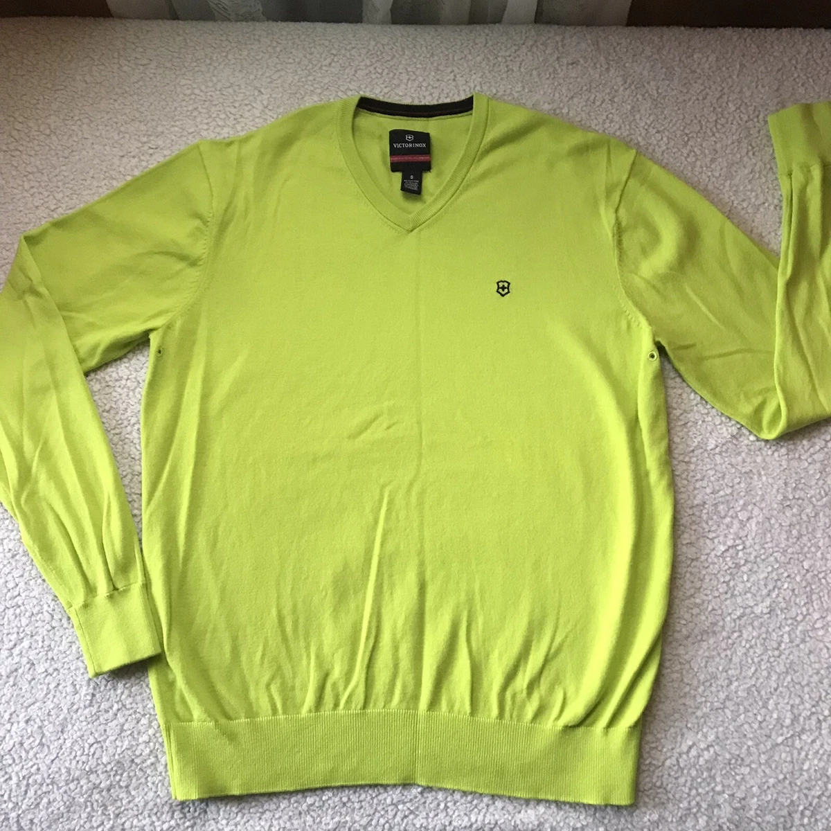 Victorinox Swiss Army Neon Lime Green V neck Sweater Man s Size S