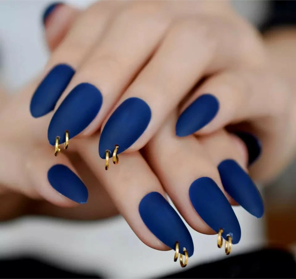  blue matte mirror  effect Fake Nails 24pcs Acrylic Full Square False Nail - Image 2 of 2