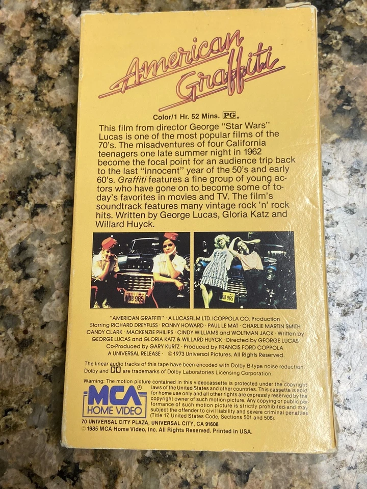 Vintage American Graffiti Original 1985 Release VHS Cassette Tape Side Barcode Foto 2 de 4