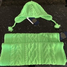 New Ralph Lauren Polo infinity Girls scarf And Hat wool blend Neon Green